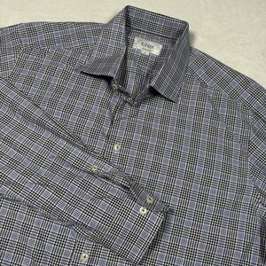 Eton Shirt Mens 18‎ 46 XXL Blue Gingham Contemporary Dress Long Sleeve Button Up